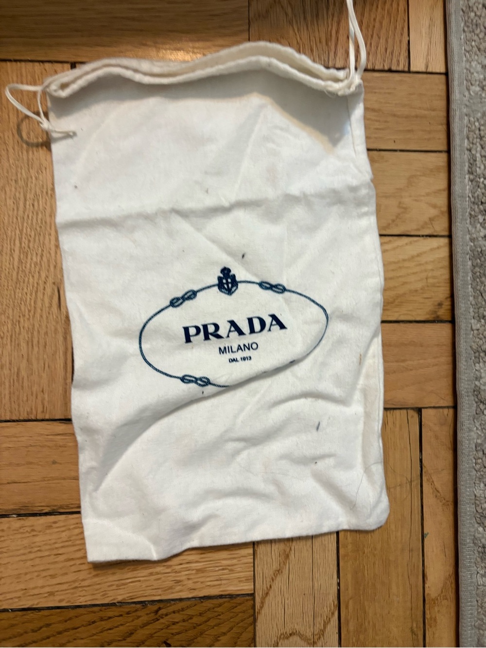 Prada White Canvas Drawstring Pouch with Navy Logo